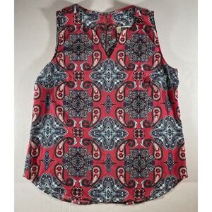 Verse Women's Size Medium Pink‎ Blue Paisley Sleeveless V-Neck Blouse Top